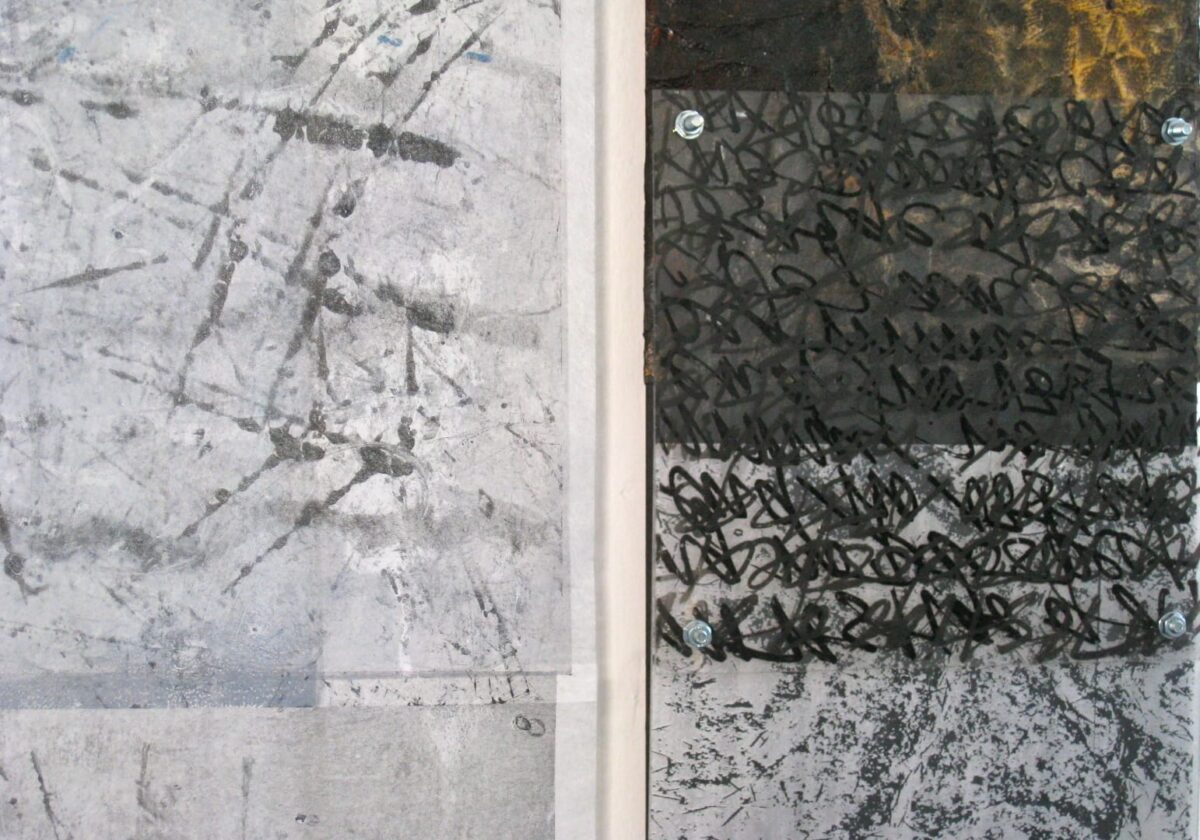 close up of wall installation - wood and japanese paper