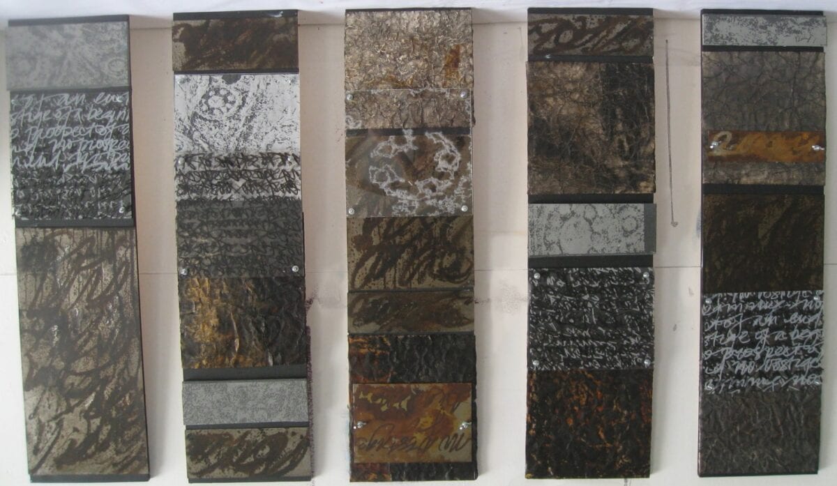 5 wall pieces rusted metal/screenprinted acrylic