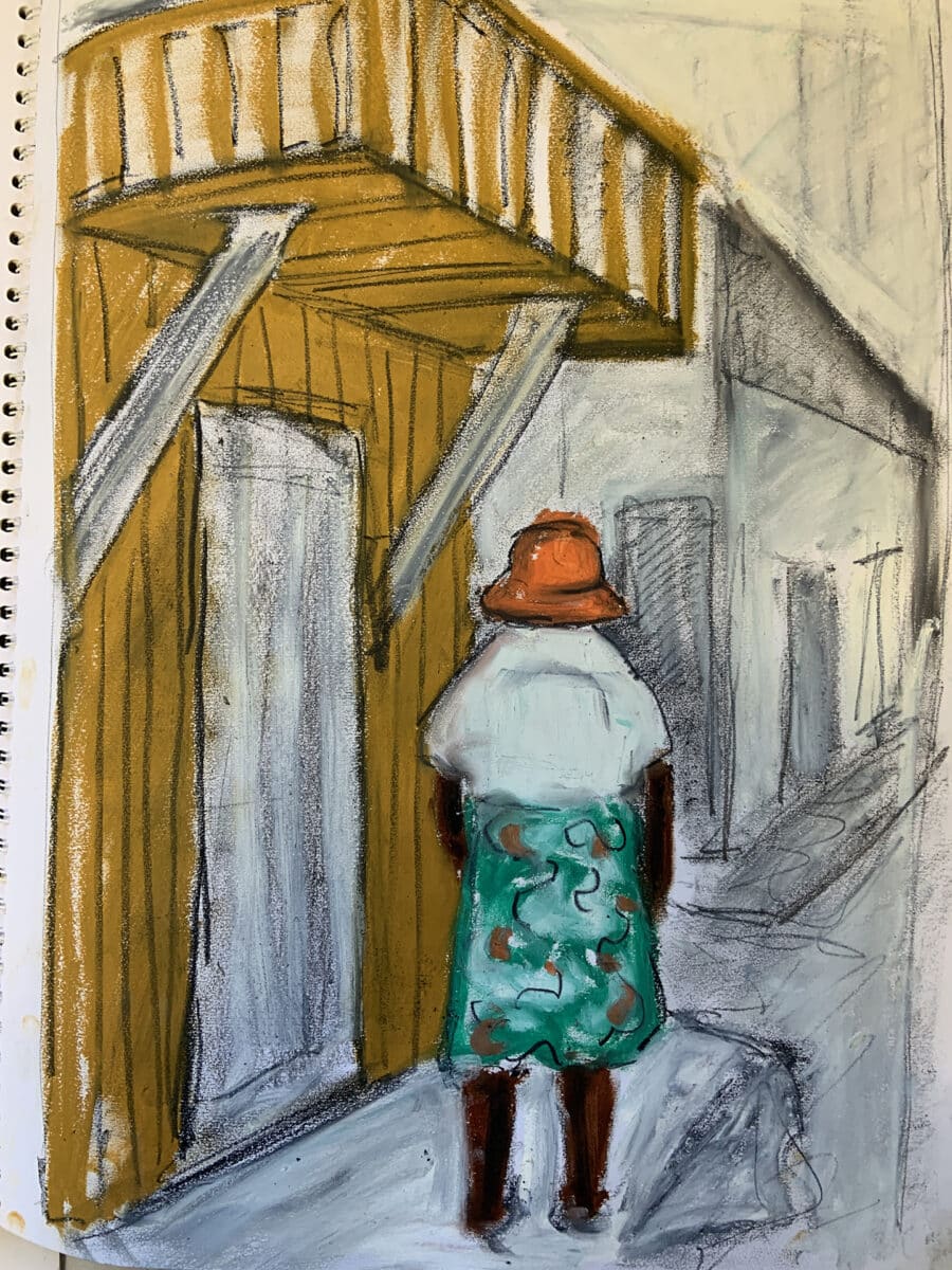 drawing of lady from back