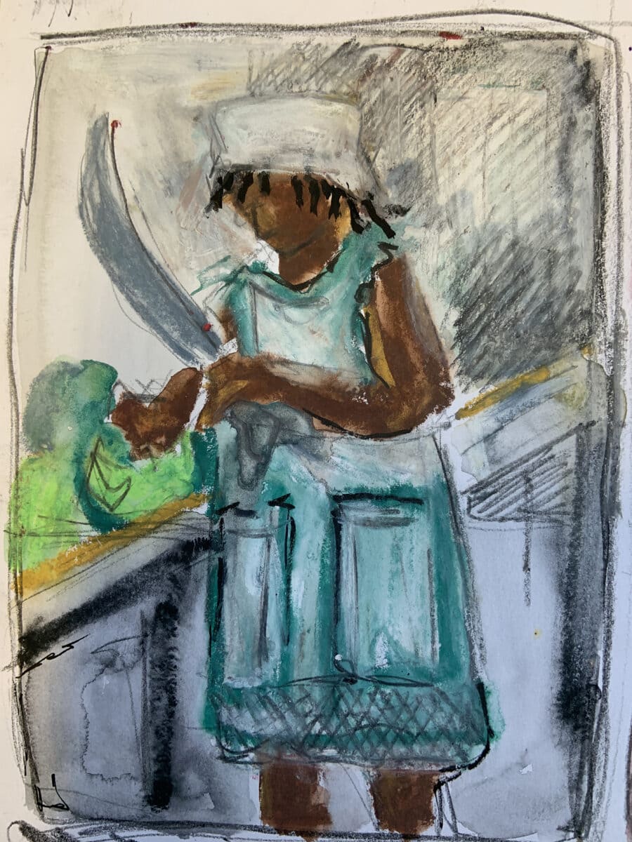drawing of street vendor